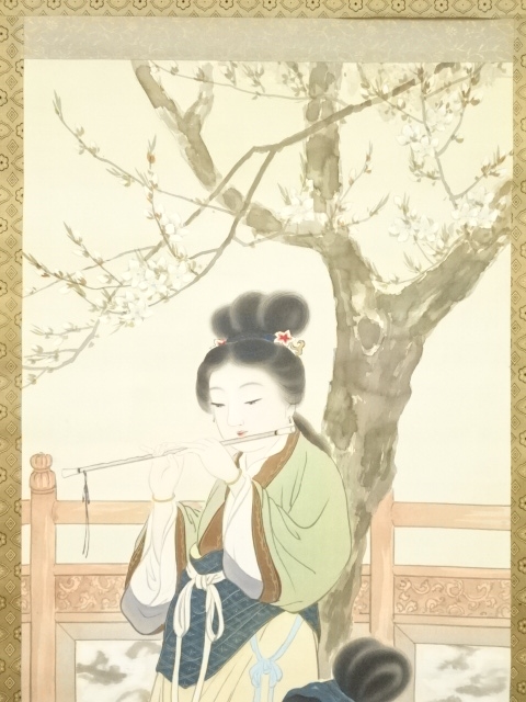 小方華圃筆 唐美人 肉筆絹本掛軸（保護箱）：リサイクル・アンティーク